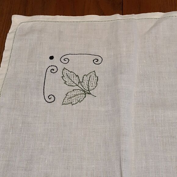 This beautiful linen 31" sq. table cloth is Unfinished embroidered project. - Picture 5 of 10